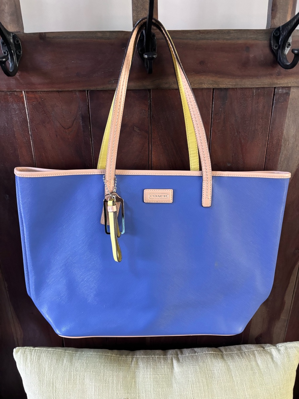 COACH Blue Tote Bag with Pink Trim